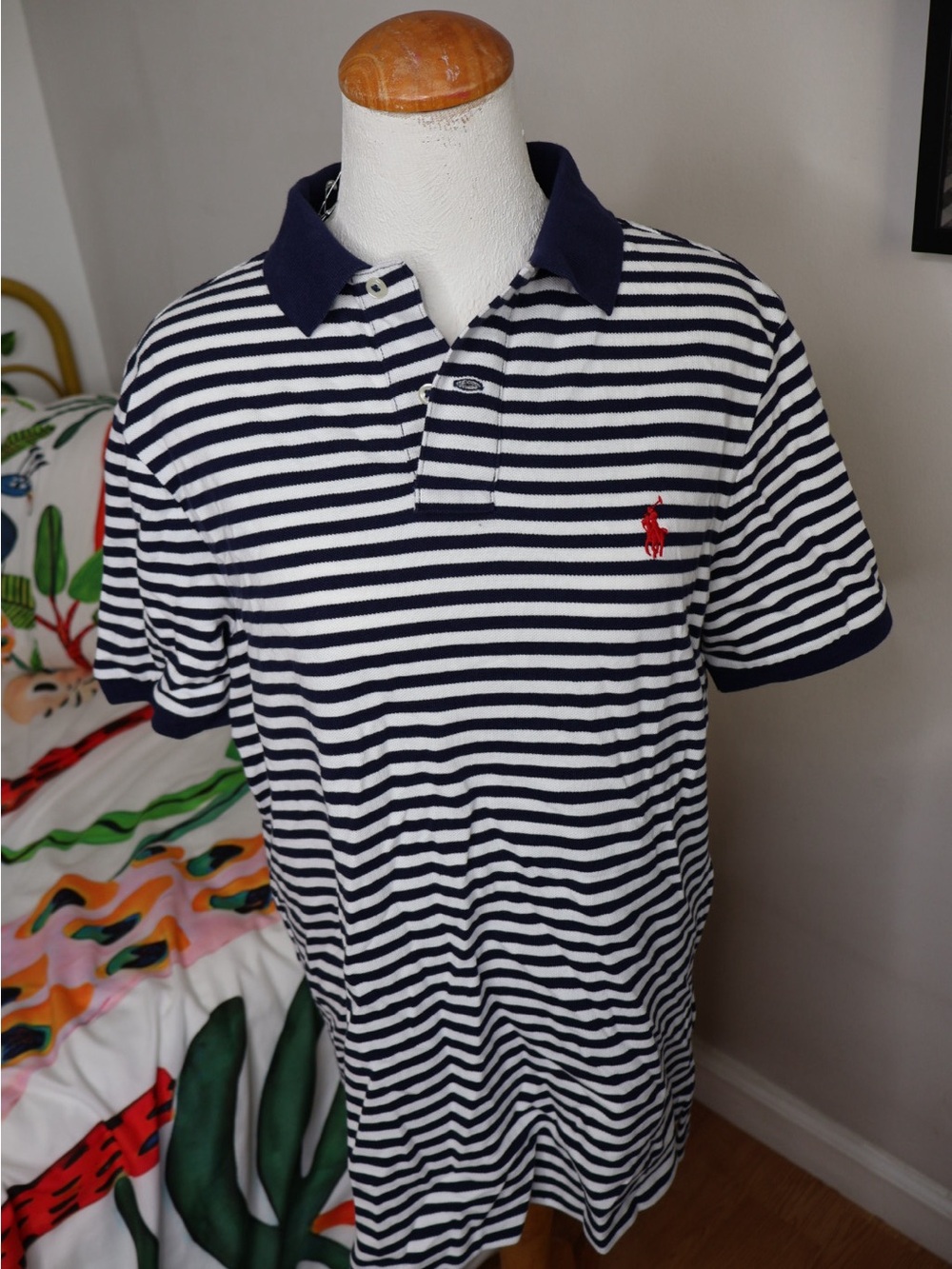 Polo by Ralph Lauren Navy & White Striped Polo with Red Pony